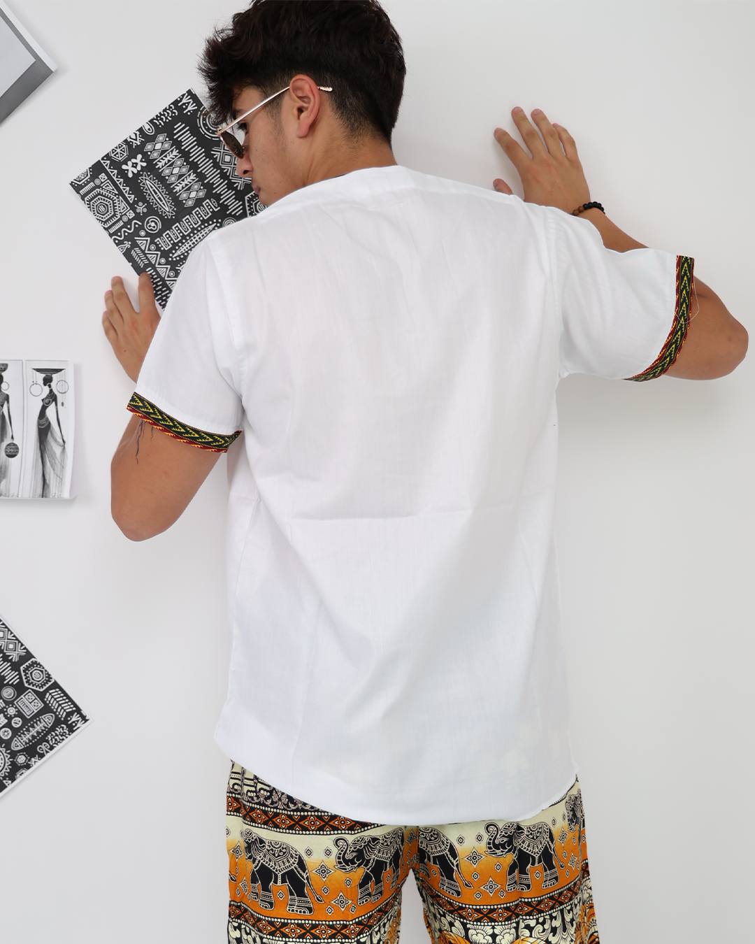 White Dashiki Shirt with Colorful Embroidery
