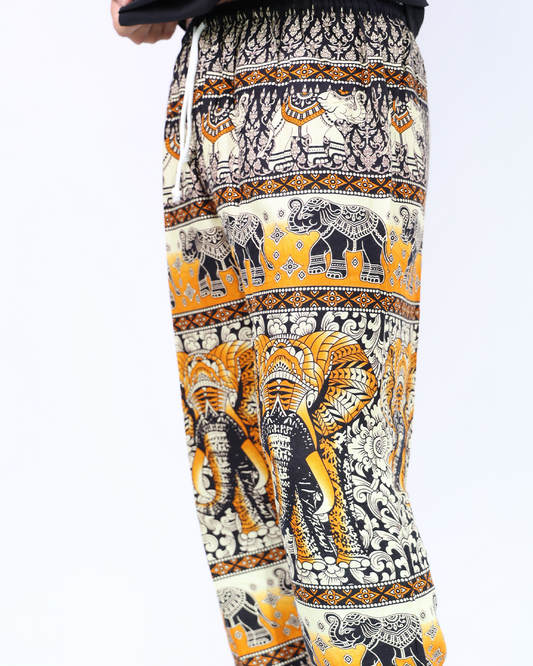 Vibrant Orange and Black Elephant Print Harem Pants